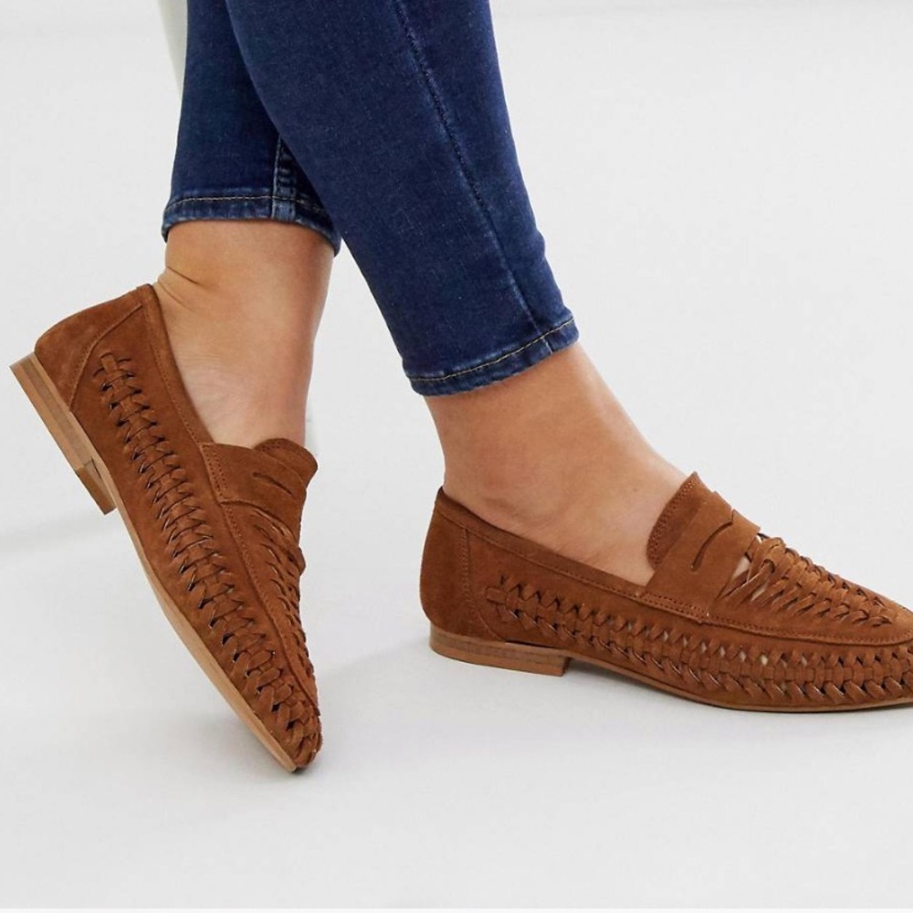 Asos Design Wide Fit Leather Weave Loafer